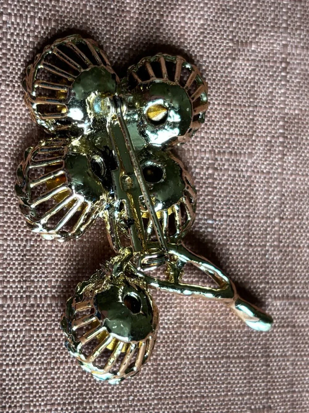 Vintage 1960s Watermelon Volcano Rivoli Rhinestone Flower Brooch Pin